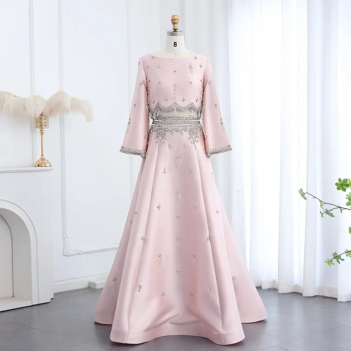Luxury Burgundy Crystal Beaded 2 Piece Long Sleeve Evening Dress SS573
