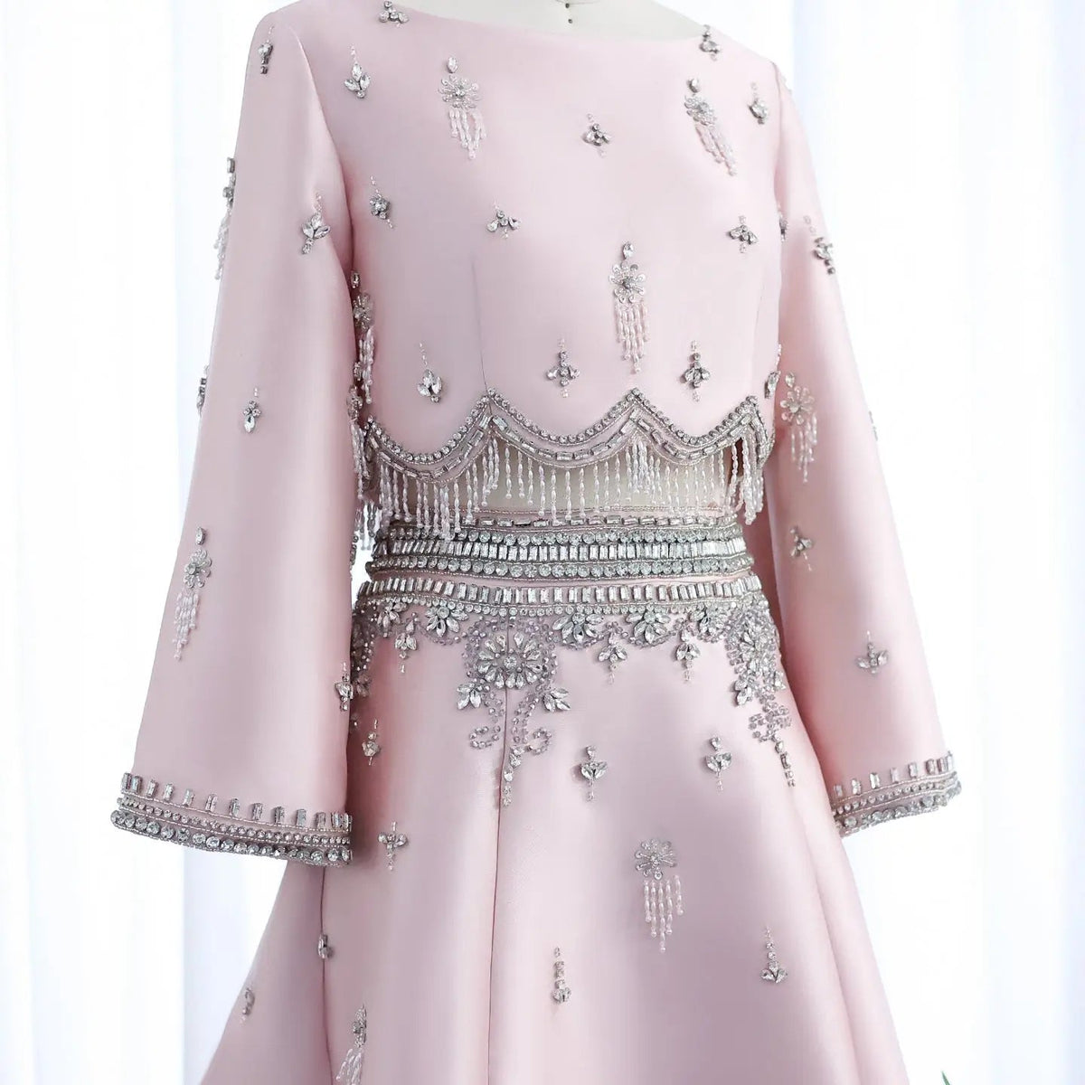 Luxury Burgundy Crystal Beaded 2 Piece Long Sleeve Evening Dress SS573