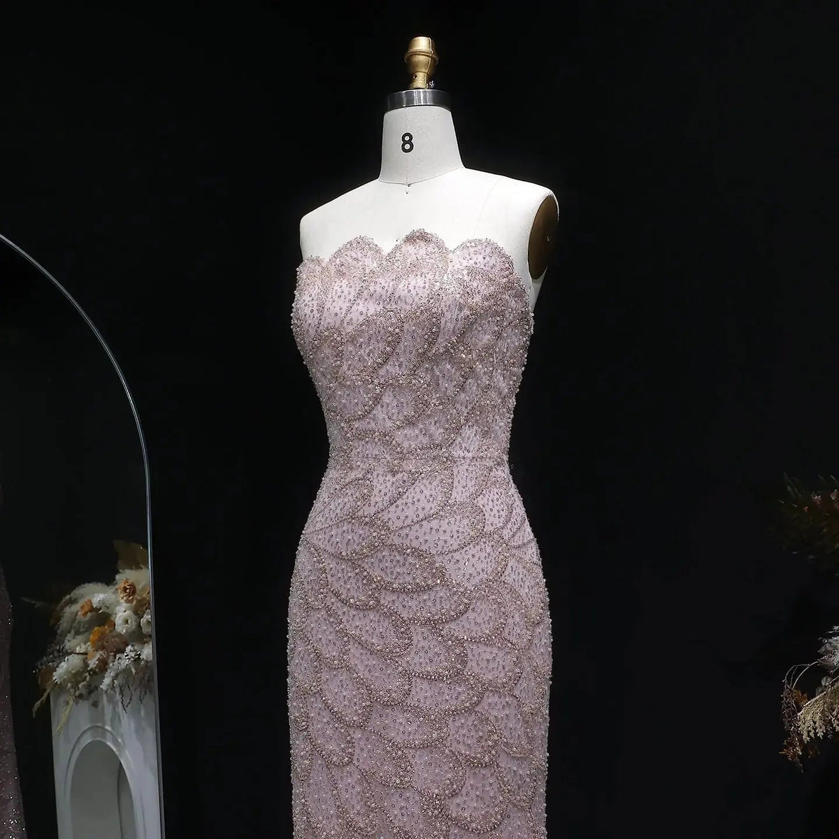 Elegant Strapless Emerald Green Evening Dress SS601