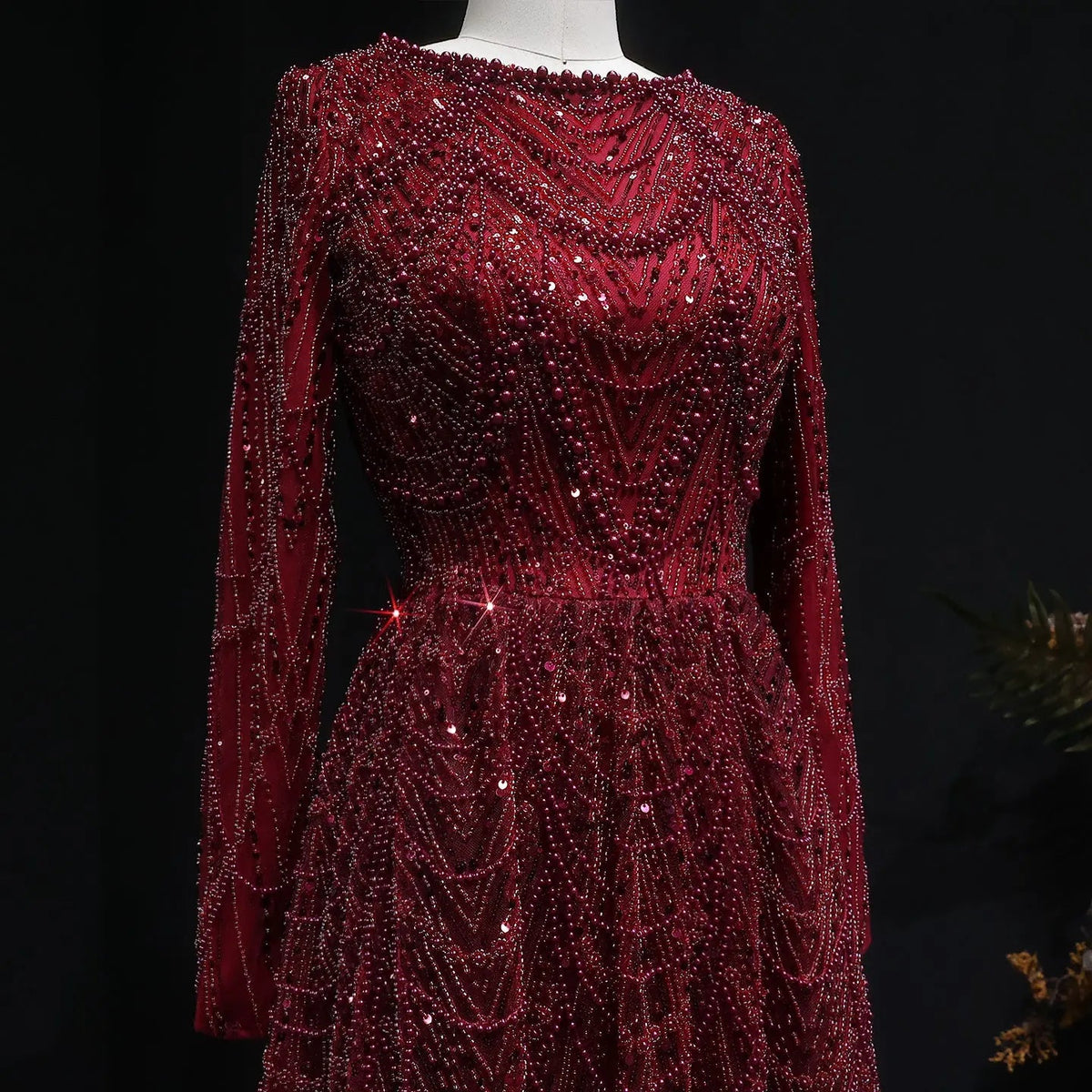 Luxury Green Sequin Beaded Shiny Long Sleeve Evening Dress SS625