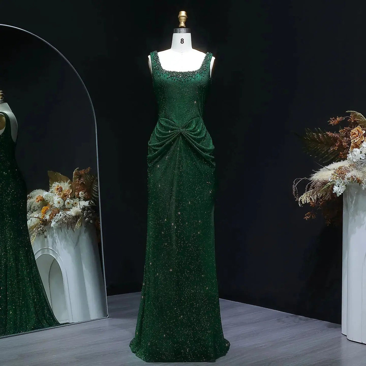 Glamorous Green Sequin Pleated Mermaid Evening Dress SS655