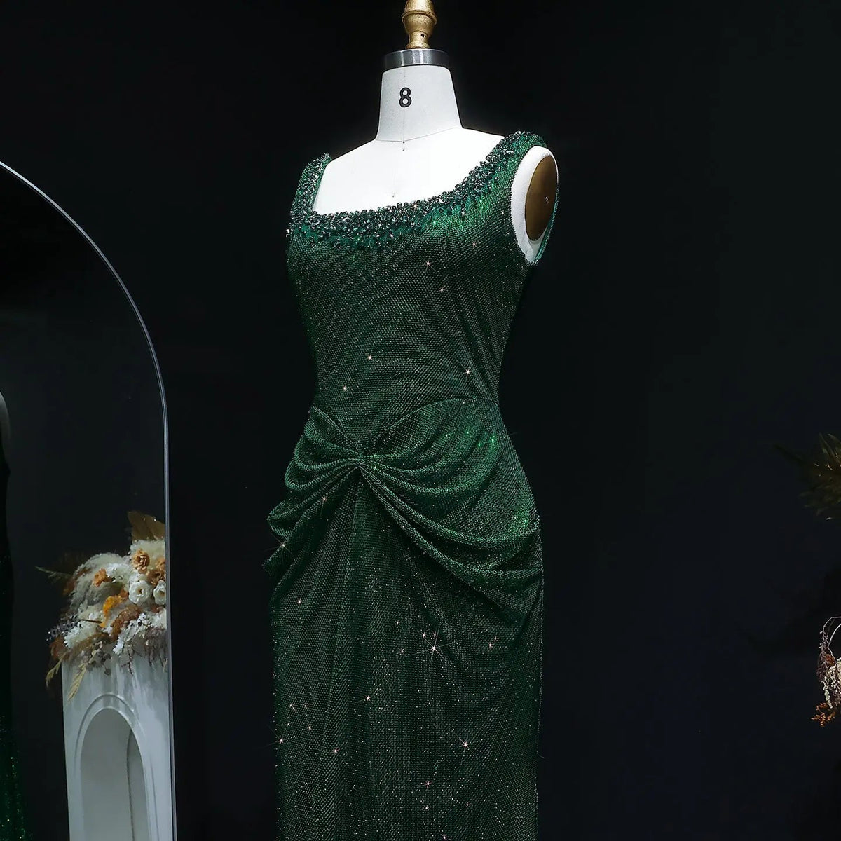 Glamorous Green Sequin Pleated Mermaid Evening Dress SS655