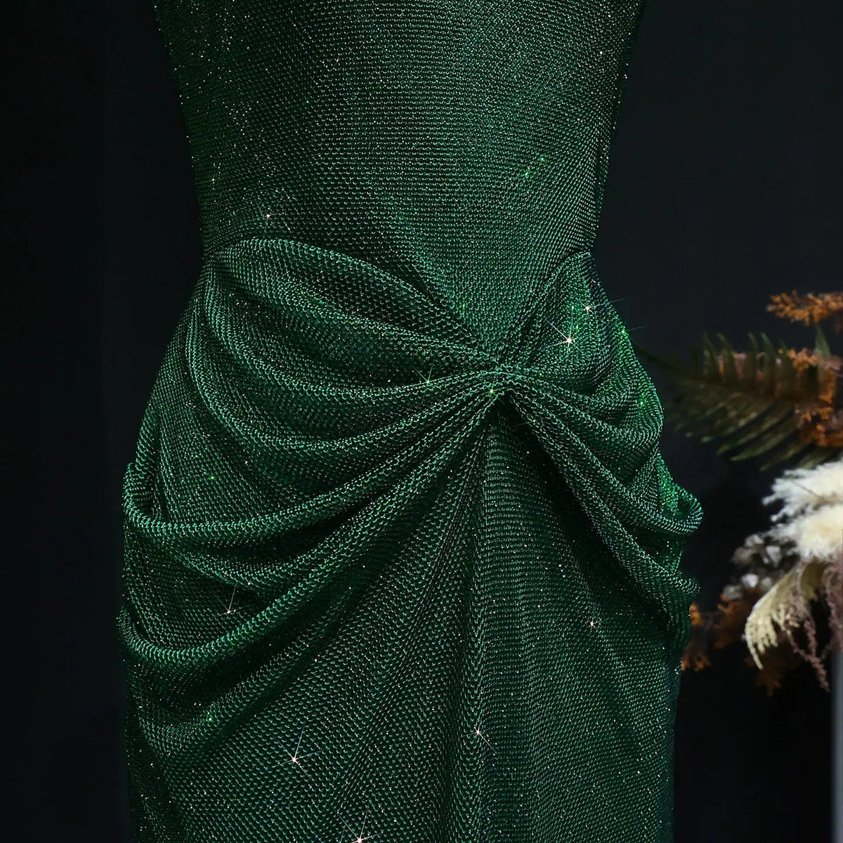 Glamorous Green Sequin Pleated Mermaid Evening Dress SS655