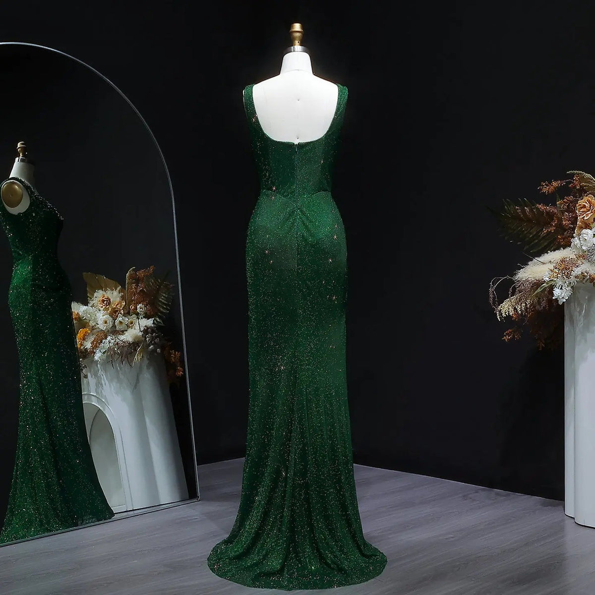 Glamorous Green Sequin Pleated Mermaid Evening Dress SS655
