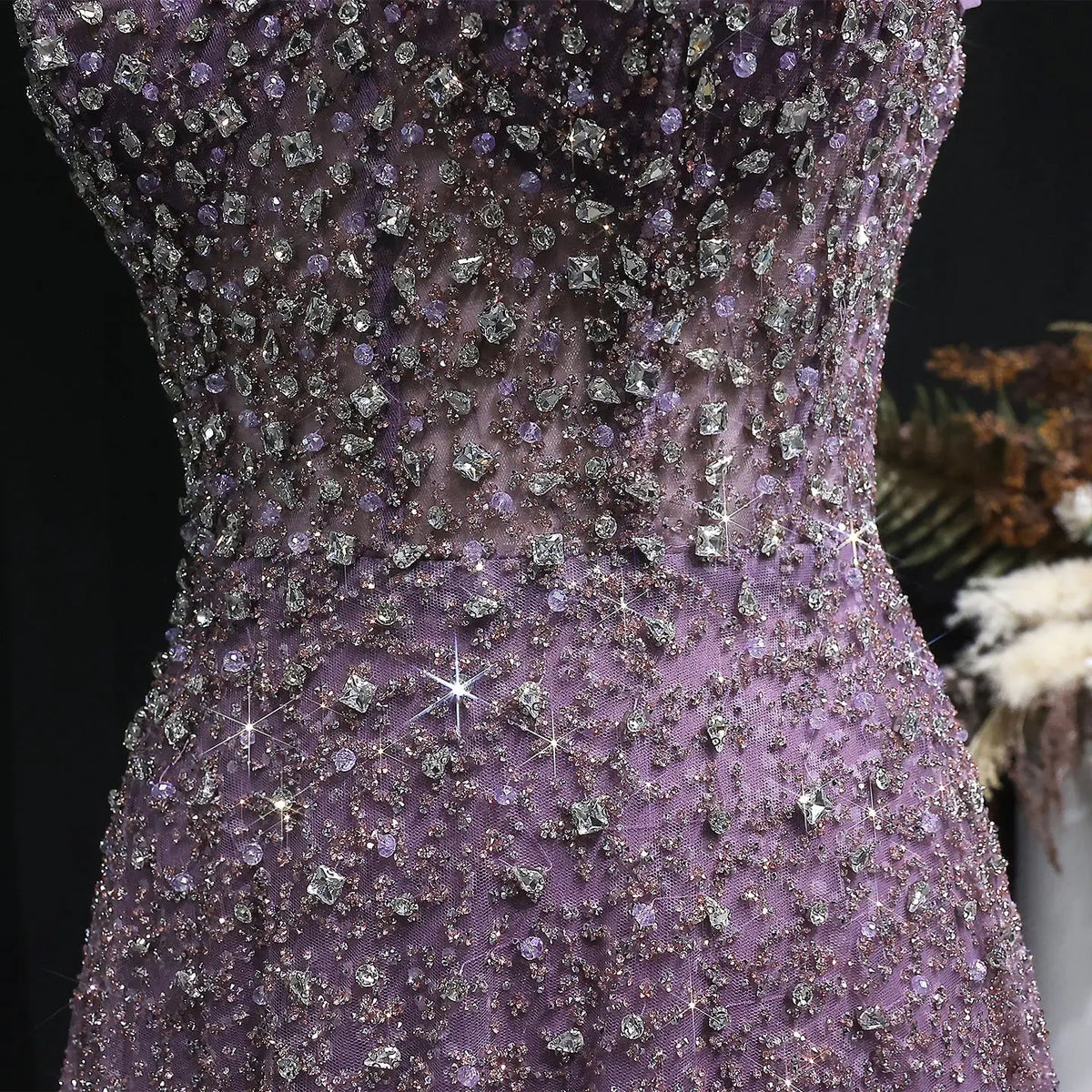 Luxury Purple Strapless Sequin Crystal A-Line Evening Dress SS703