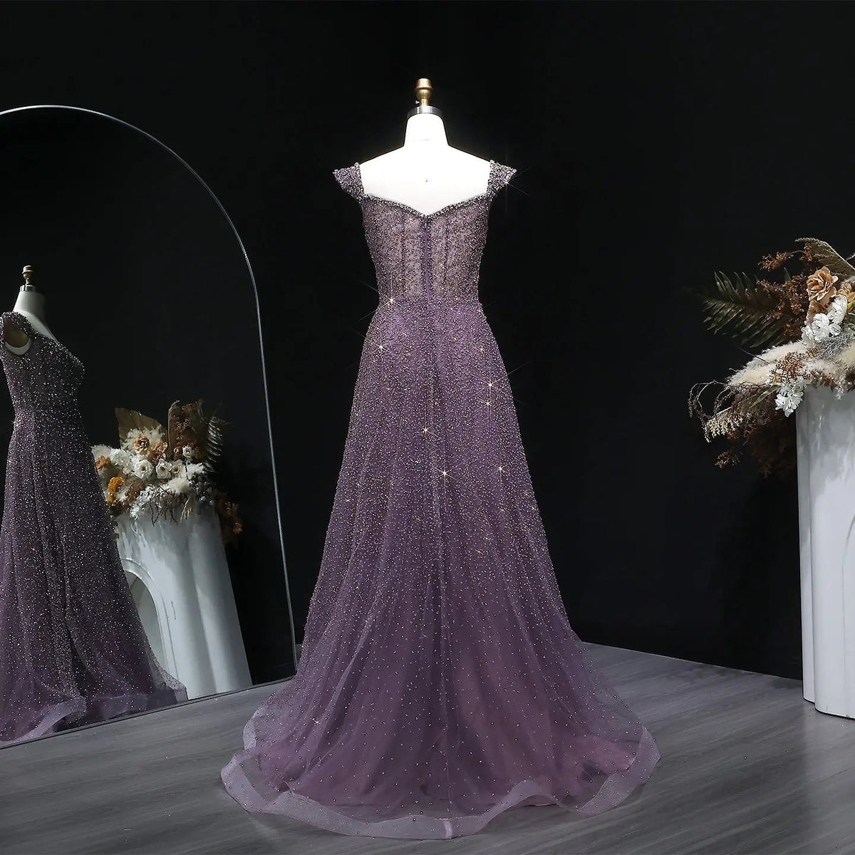 Luxury Purple Strapless Sequin Crystal A-Line Evening Dress SS703