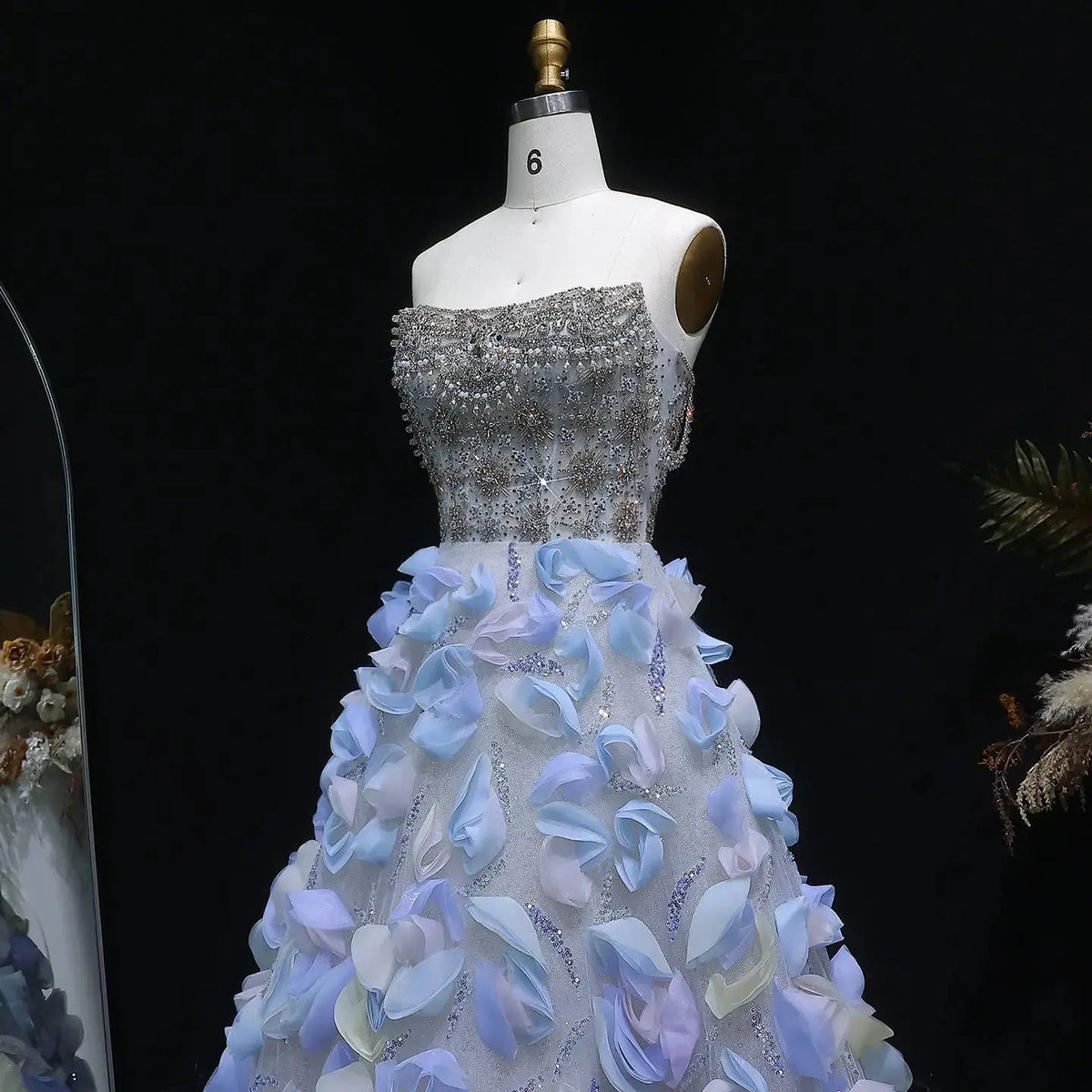 Luxury 3D Floral Strapless Beaded Evening Dress SS728