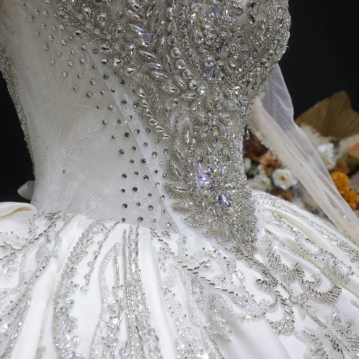 Luxury Long Sleeve Ivory Wedding Dress with Crystal Embroidered Details SW602