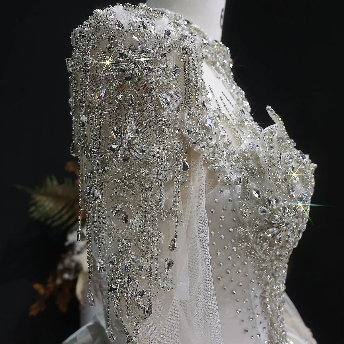 Luxury Long Sleeve Ivory Wedding Dress with Crystal Embroidered Details SW602