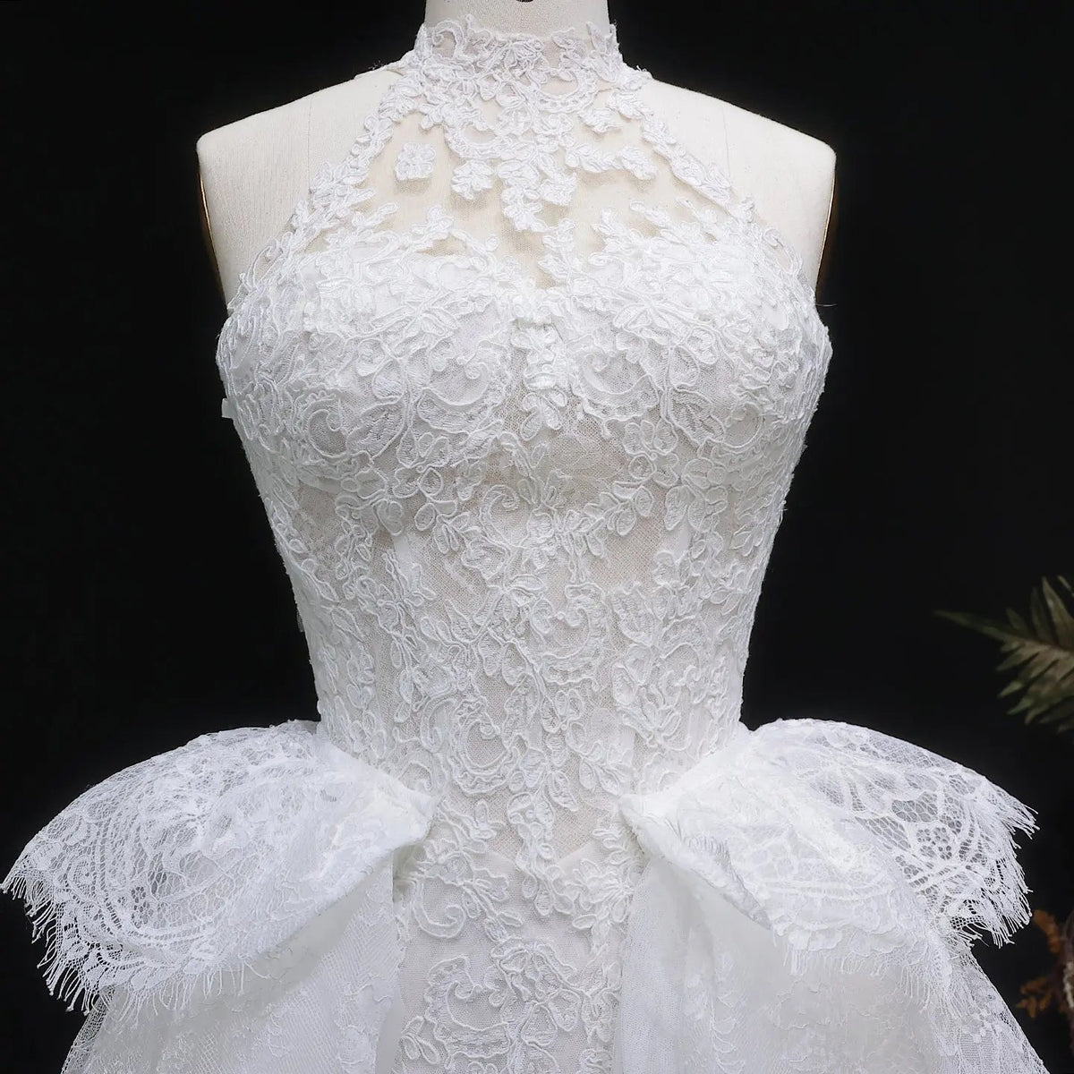 Luxury White A-Line Wedding Dress with Lace Embroidery and Overskirt SW651