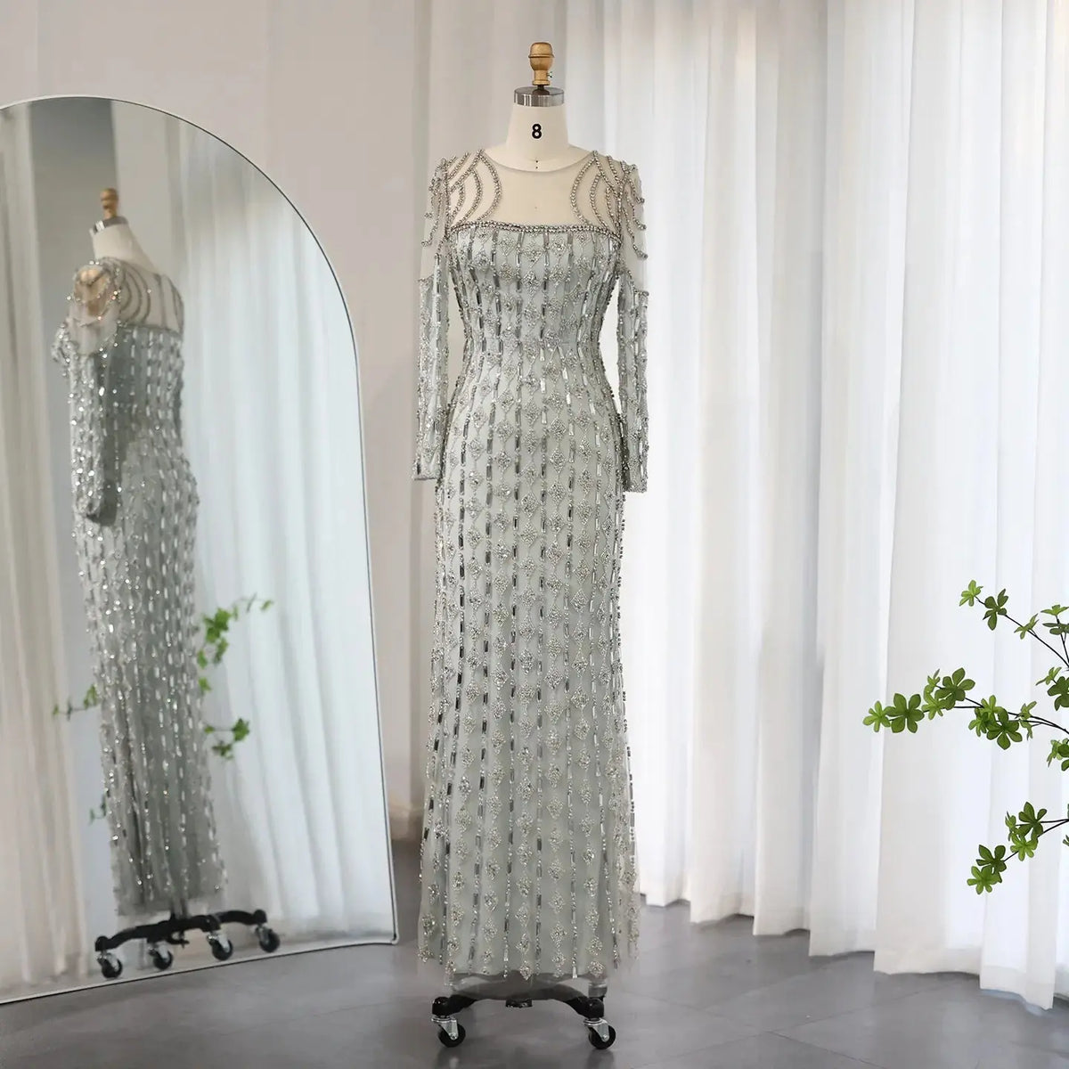 Luxury Sage Green Long Sleeves Mermaid Evening Dress SS398