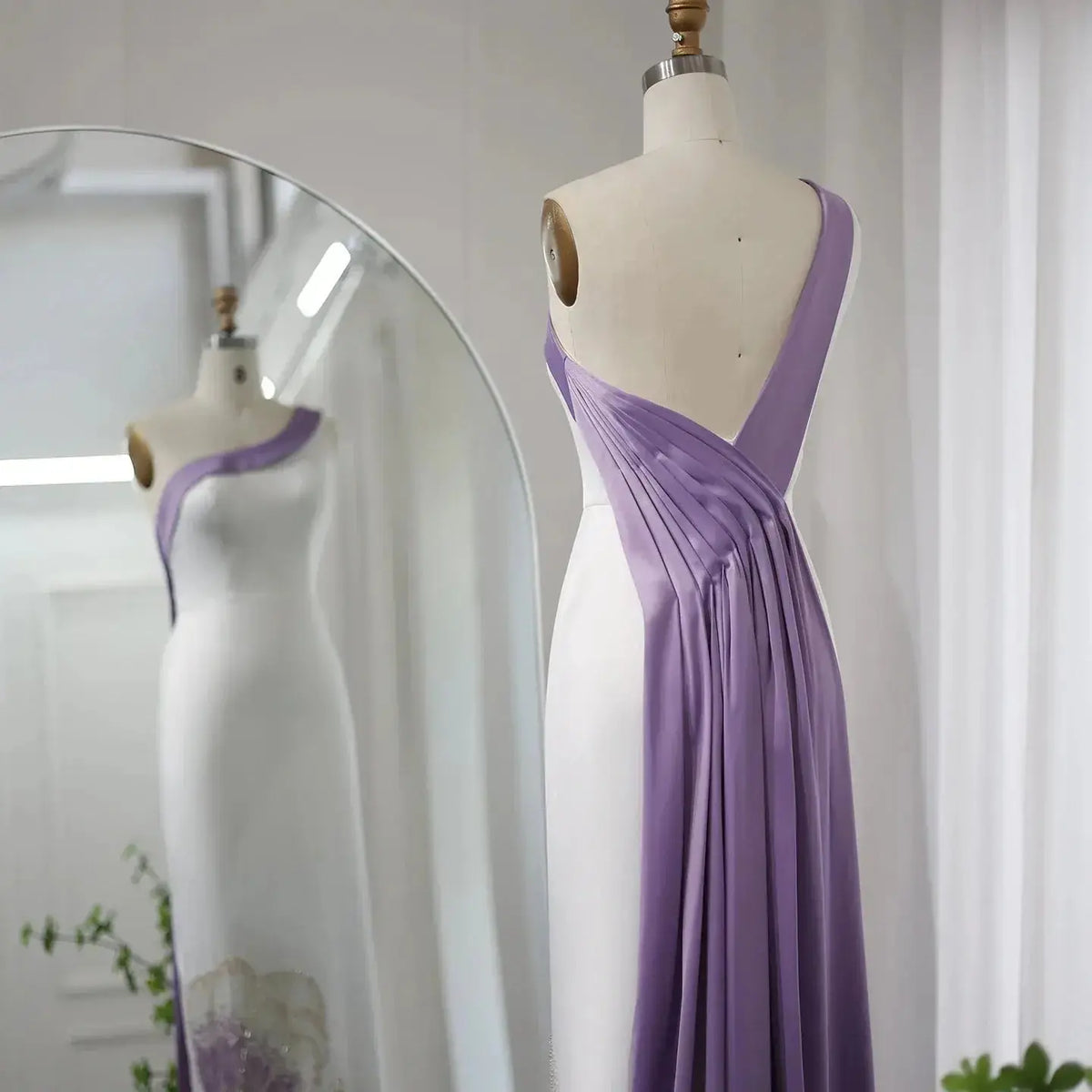 Luxury Butterfly Beaded One Shoulder White Evening Dress SS475