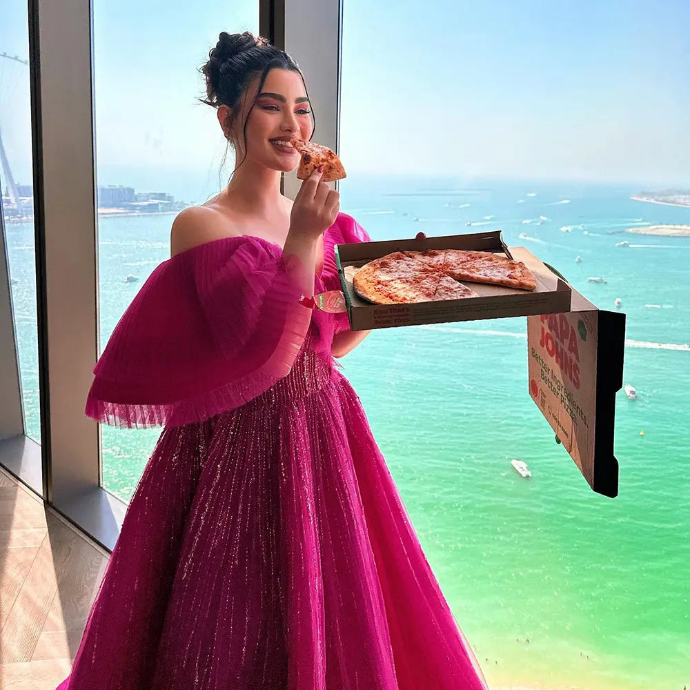 Luxury Off Shoulder Ball Gown Fuchsia Evening Dress SS390