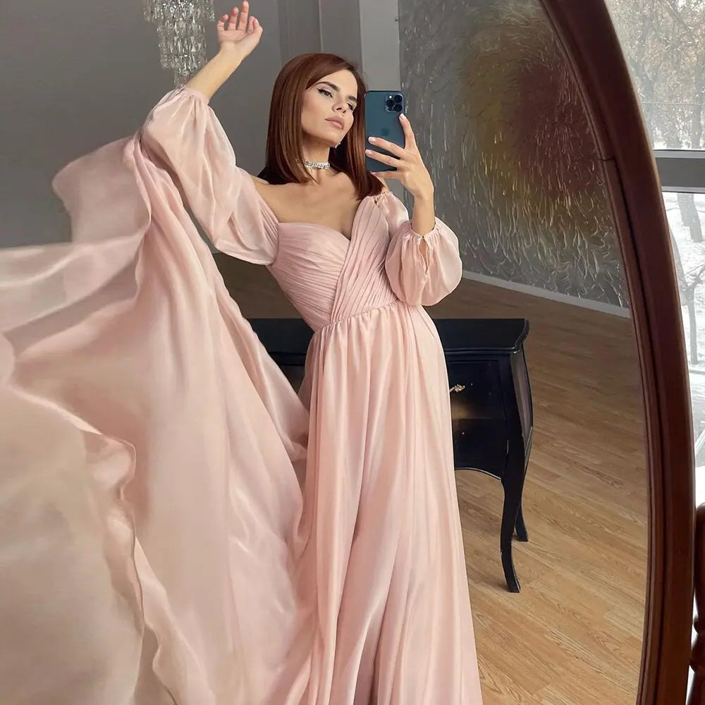 Elegant Off Shoulder White Chiffon Evening Dress SF360