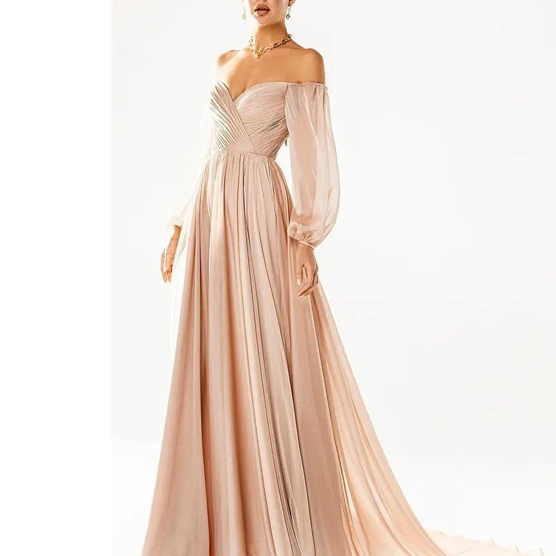 Elegant Off Shoulder White Chiffon Evening Dress SF360
