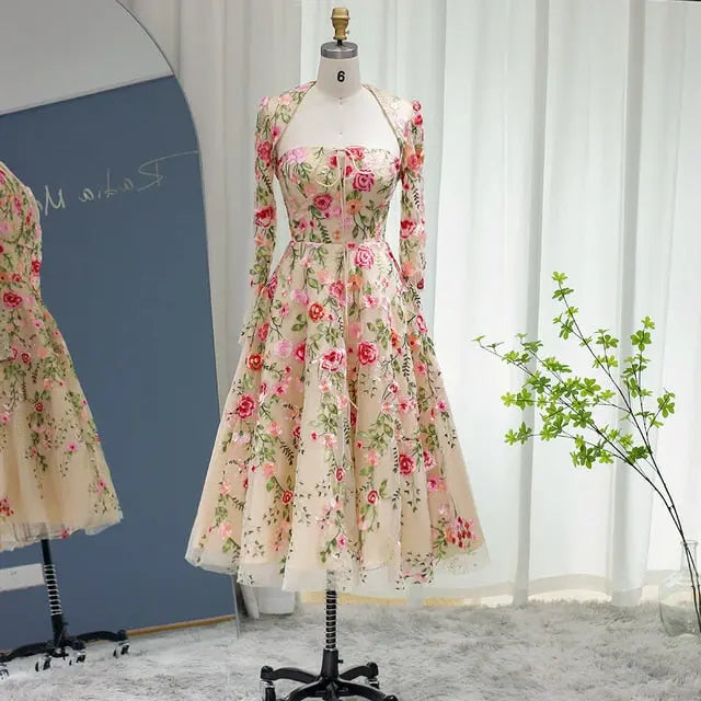 Garden Embroidery Short Evening Dress with Jacket SF237