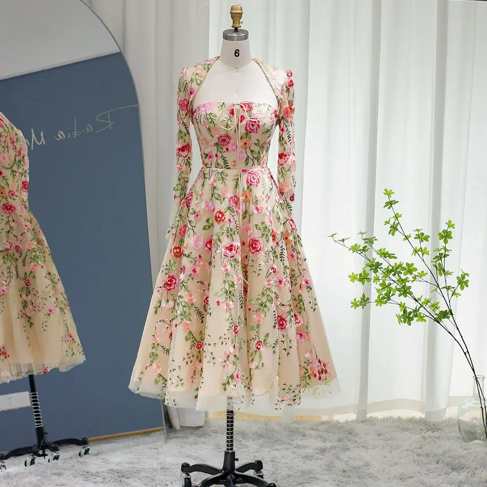Garden Embroidery Short Evening Dress with Jacket SF237