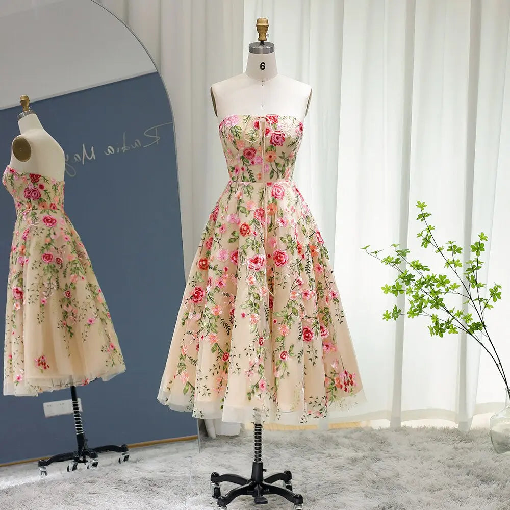 Garden Embroidery Short Evening Dress with Jacket SF237
