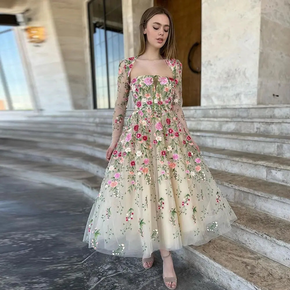 Garden Embroidery Short Evening Dress with Jacket SF237