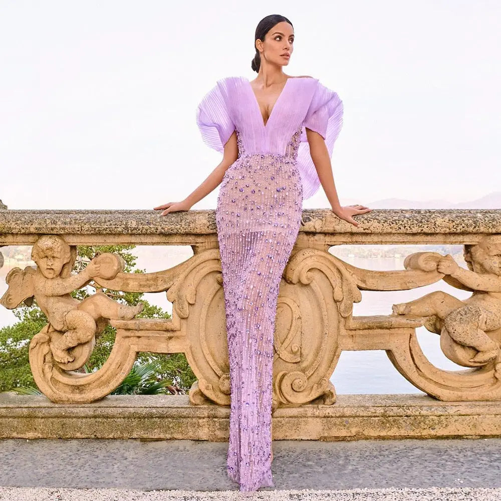 Luxury Off Shoulder Lilac Evening Dress SS327