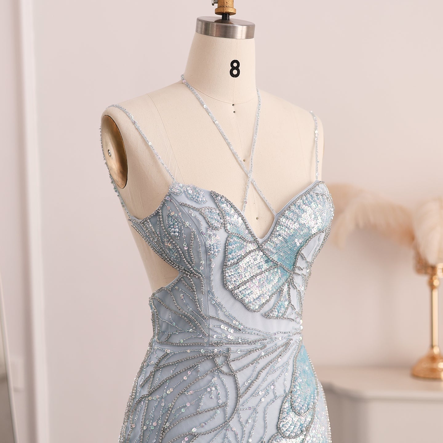 Luxury Mermaid Pink Evening Dress with Feathers Scarf SS478