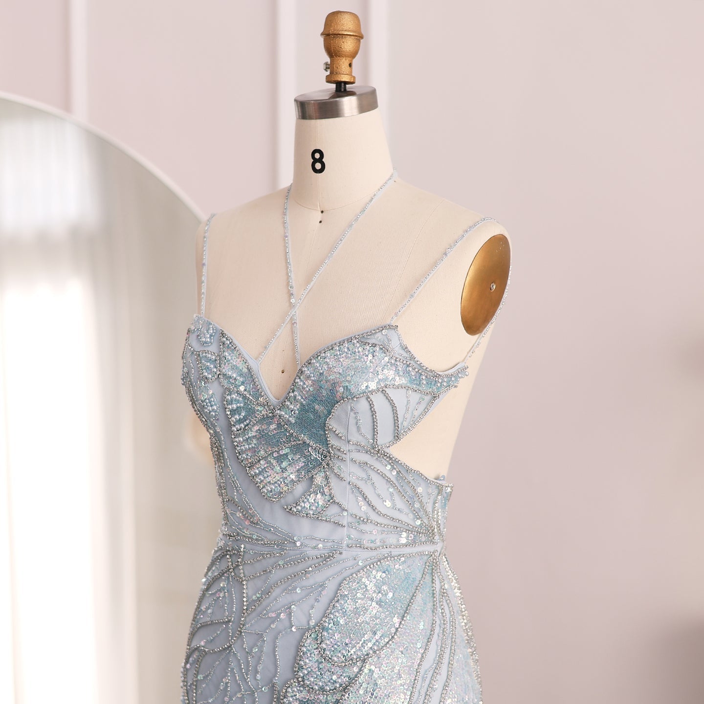 Luxury Mermaid Pink Evening Dress with Feathers Scarf SS478