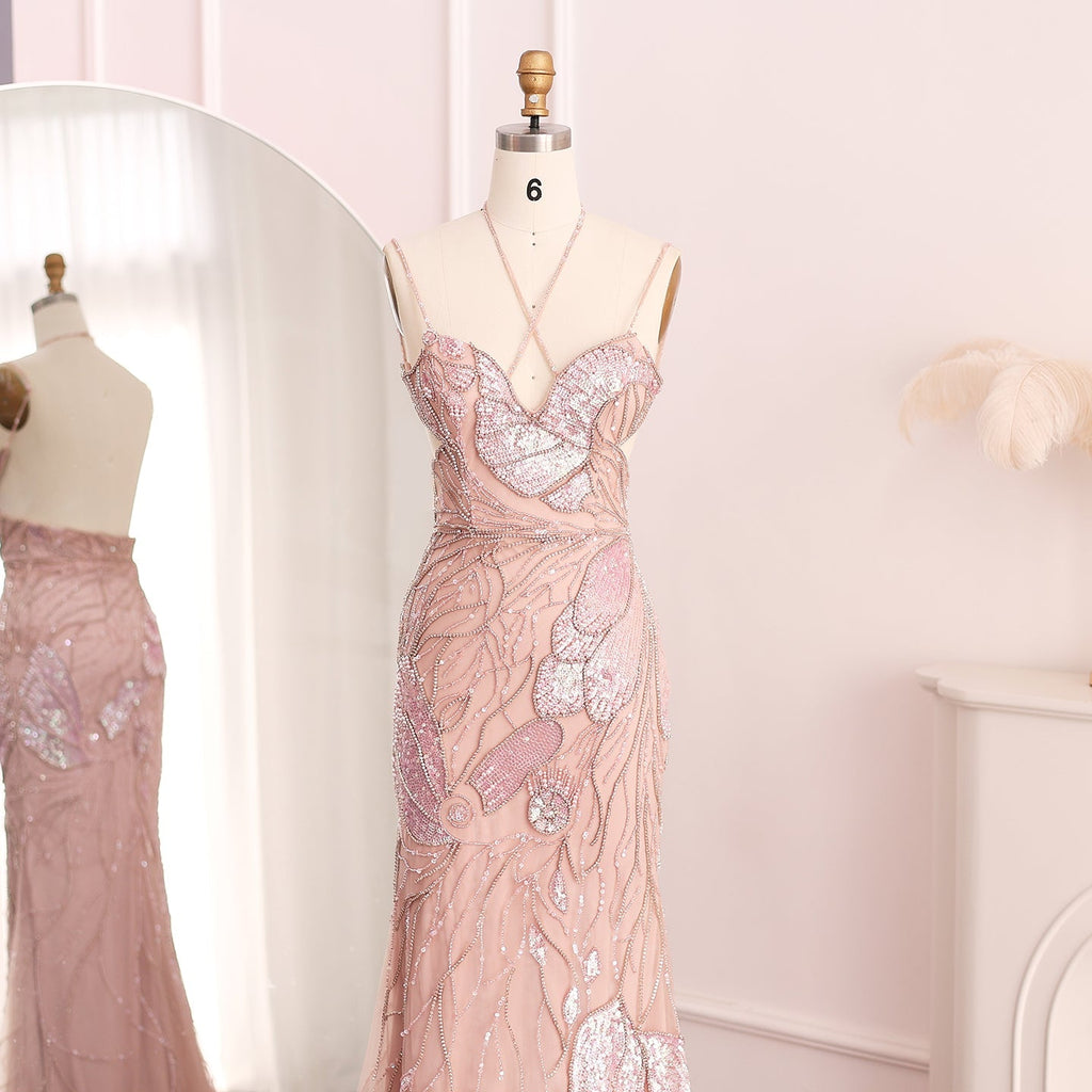 Luxury Mermaid Pink Evening Dress with Feathers Scarf SS478