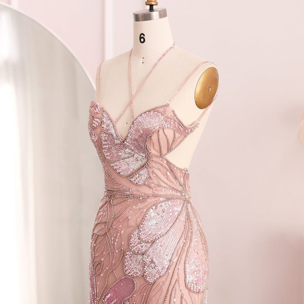 Luxury Mermaid Pink Evening Dress with Feathers Scarf SS478