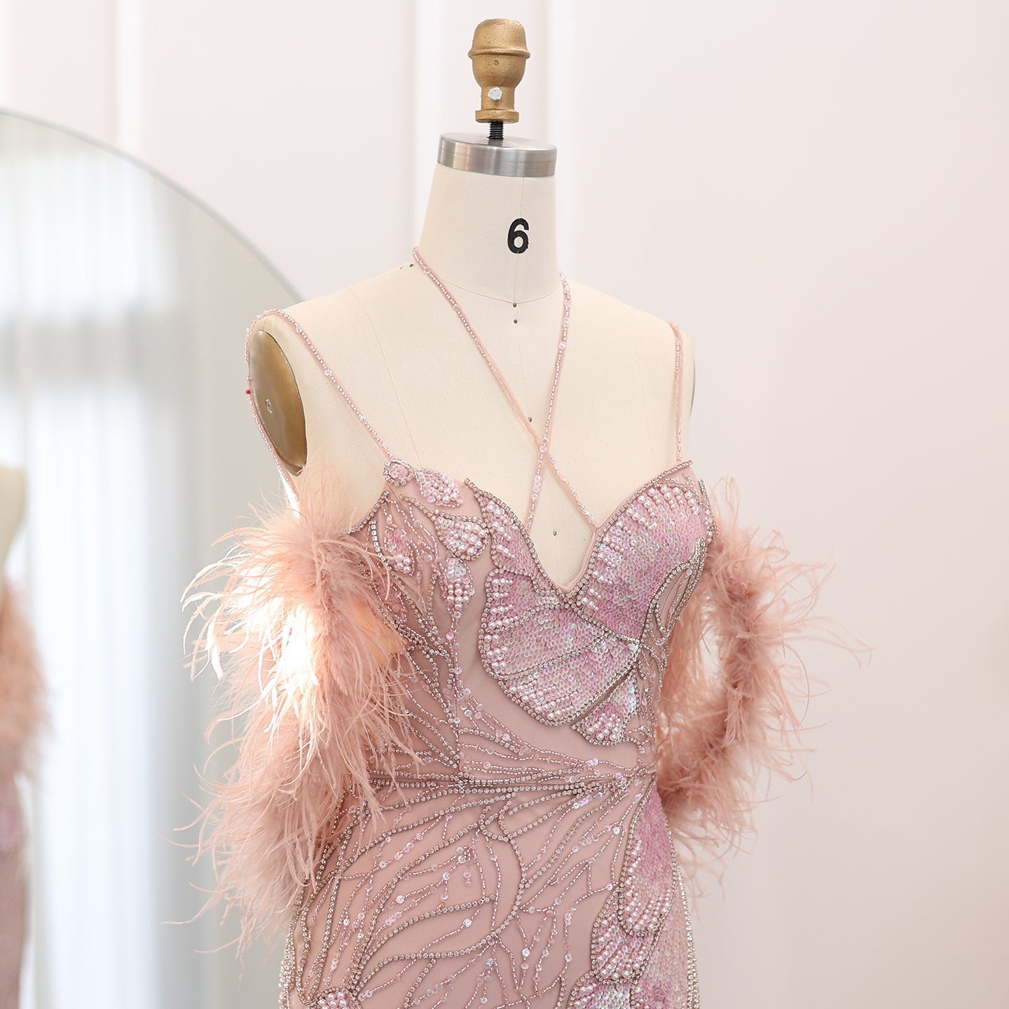 Luxury Mermaid Pink Evening Dress with Feathers Scarf SS478