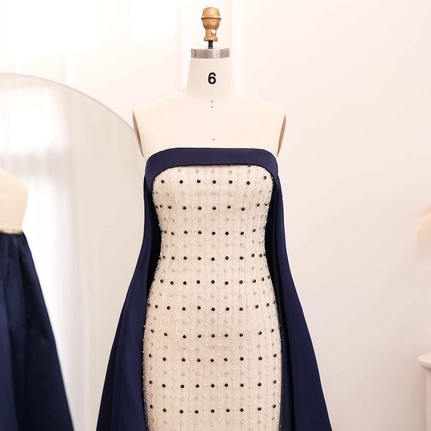 Luxury Beaded White Strapless Evening Dress with Cape SS422
