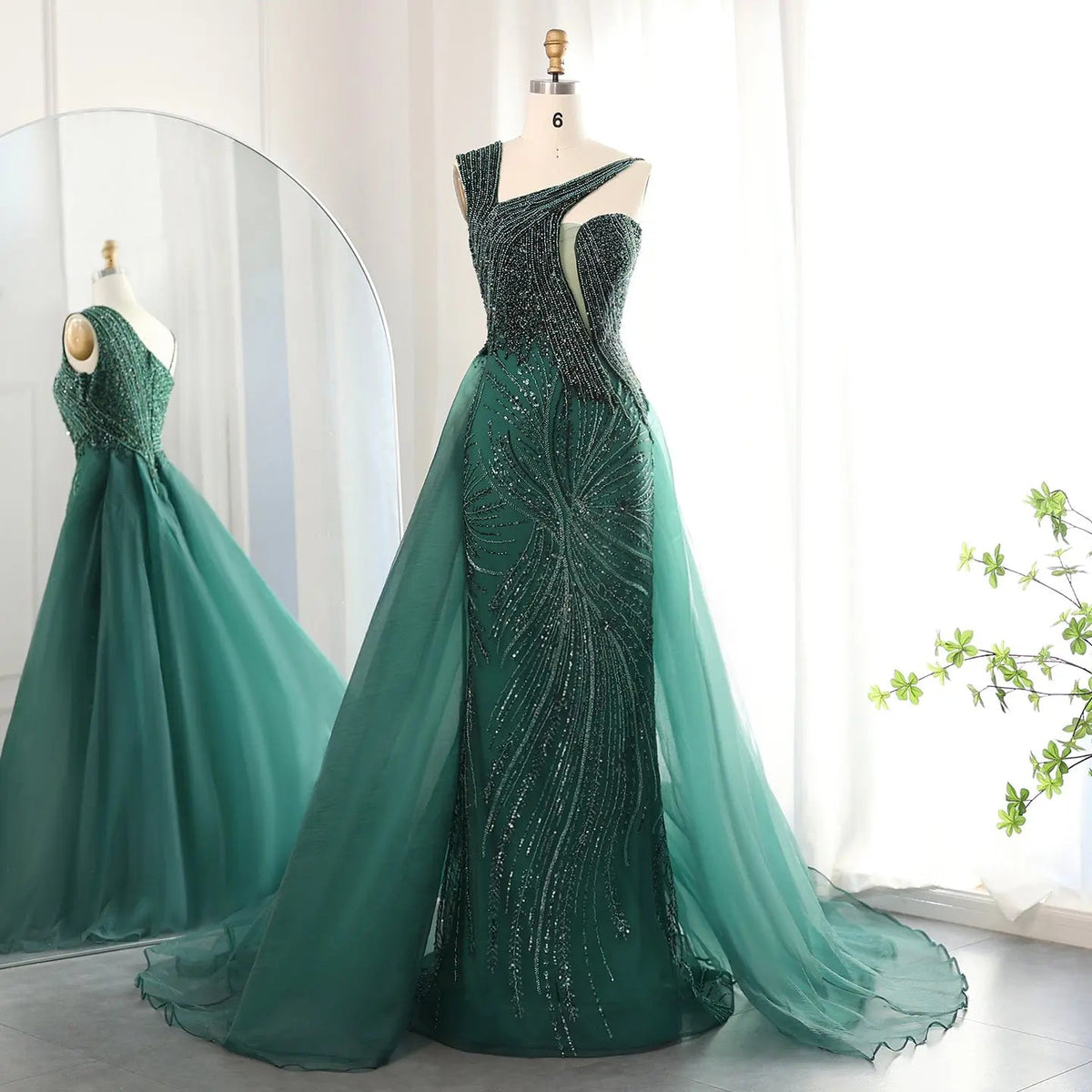 Luxury Emerald Green Evening Dress with Overskirt SS128