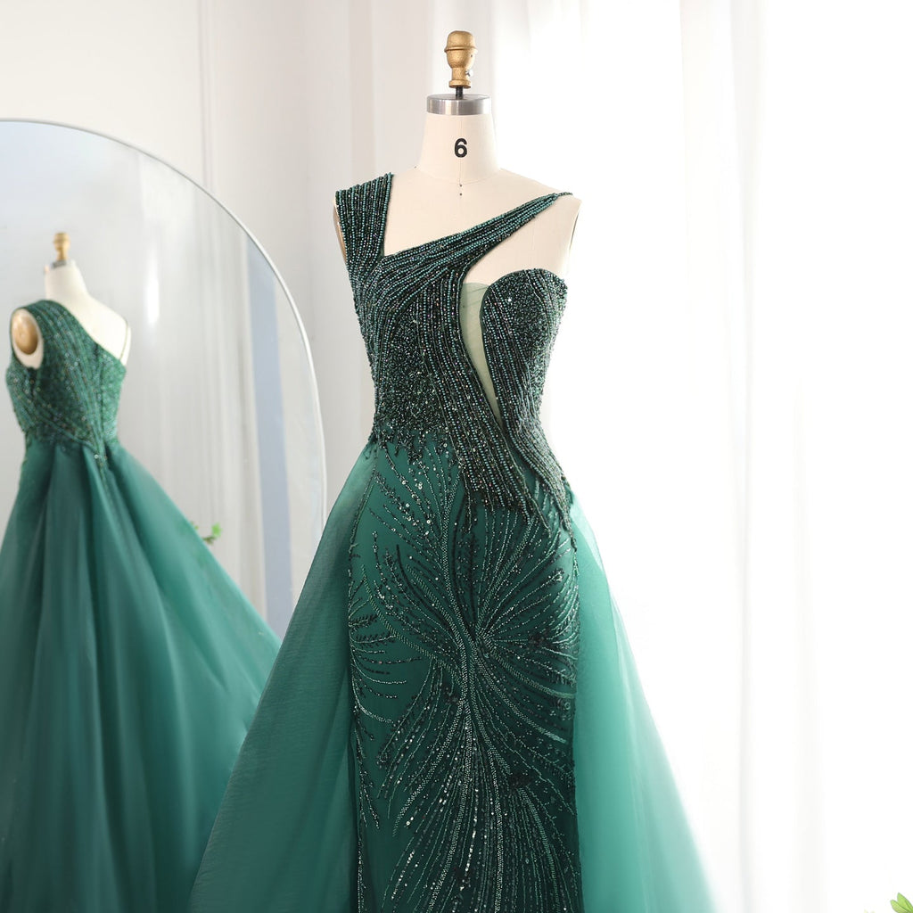 Luxury Emerald Green Mermaid Evening Dress with Overskirt SS128