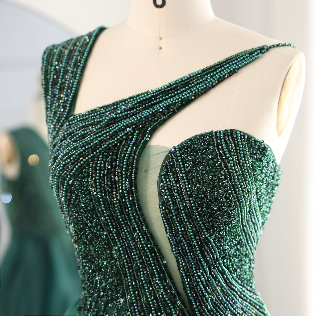 Luxury Emerald Green Mermaid Evening Dress with Overskirt SS128