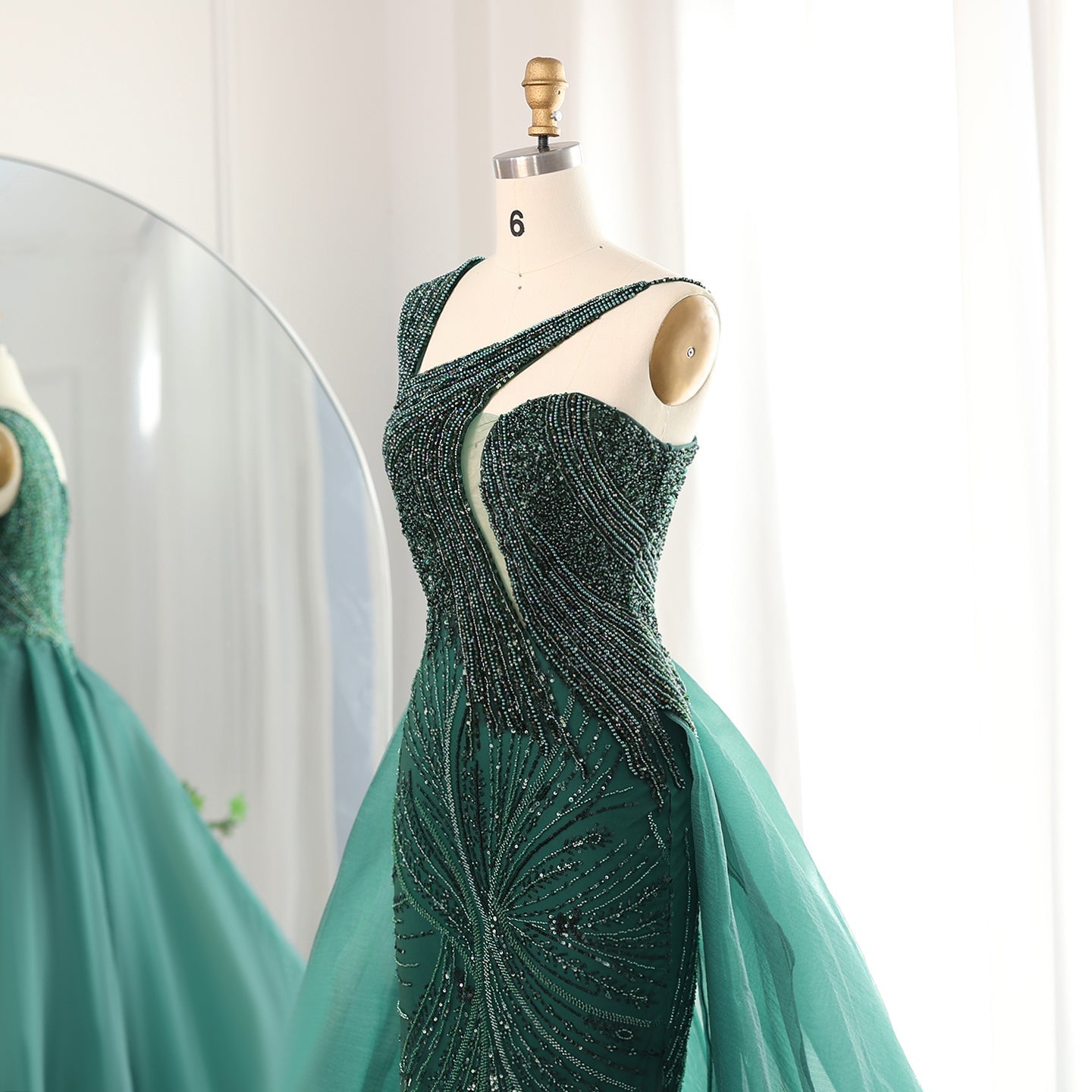 Luxury Emerald Green Mermaid Evening Dress with Overskirt SS128