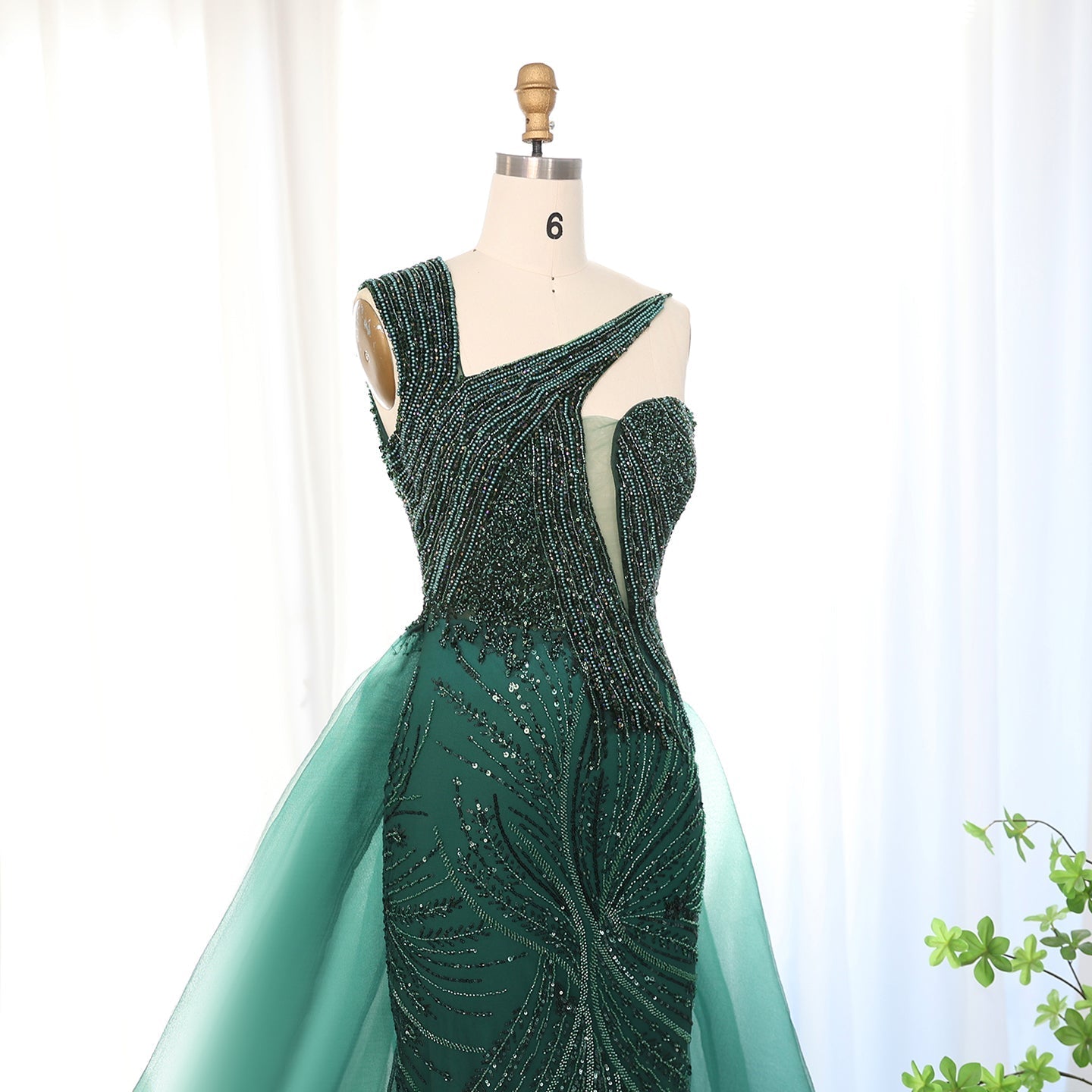 Luxury Emerald Green Mermaid Evening Dress with Overskirt SS128