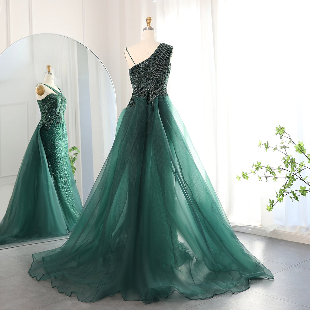 Luxury Emerald Green Mermaid Evening Dress with Overskirt SS128