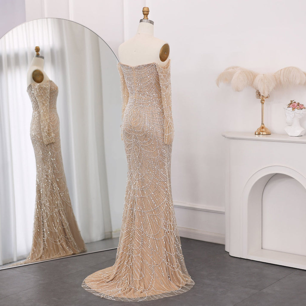 Elegant Pearls Champagne Mermaid Evening Dress SS609