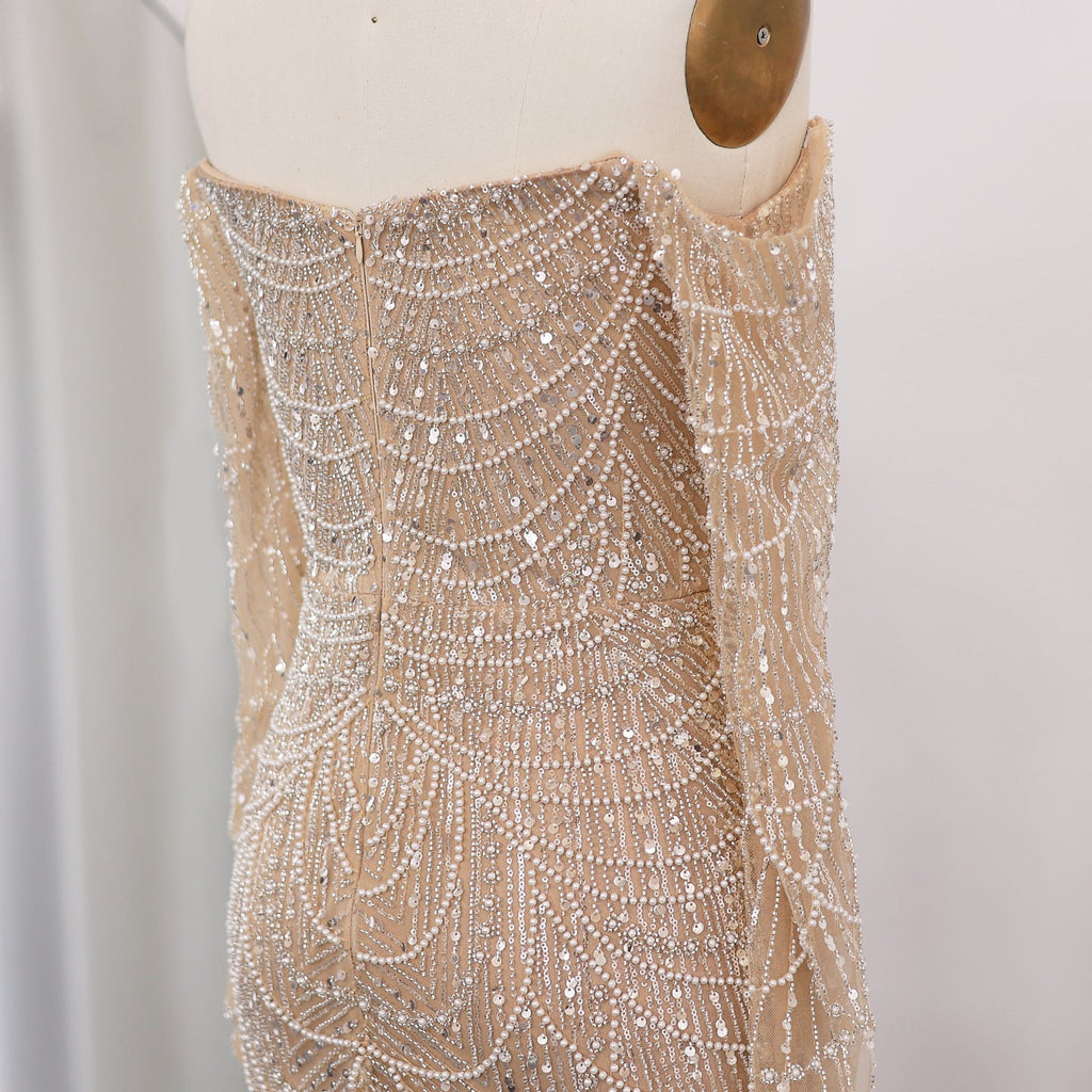 Elegant Pearls Champagne Mermaid Evening Dress SS609