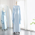 Elegant Light Blue Mermaid Evening Dress with Flare Long Sleeves SF027