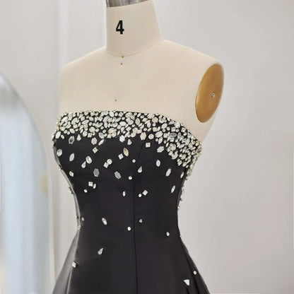 Luxury Crystal Black Strapless Evening Dress SF307
