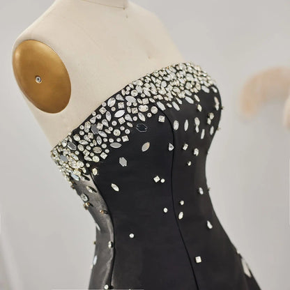 Luxury Crystal Black Strapless Evening Dress SF307