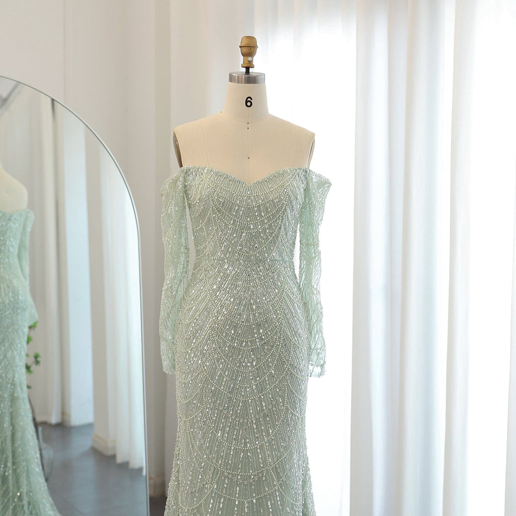 Elegant Pearls Champagne Mermaid Evening Dress SS609