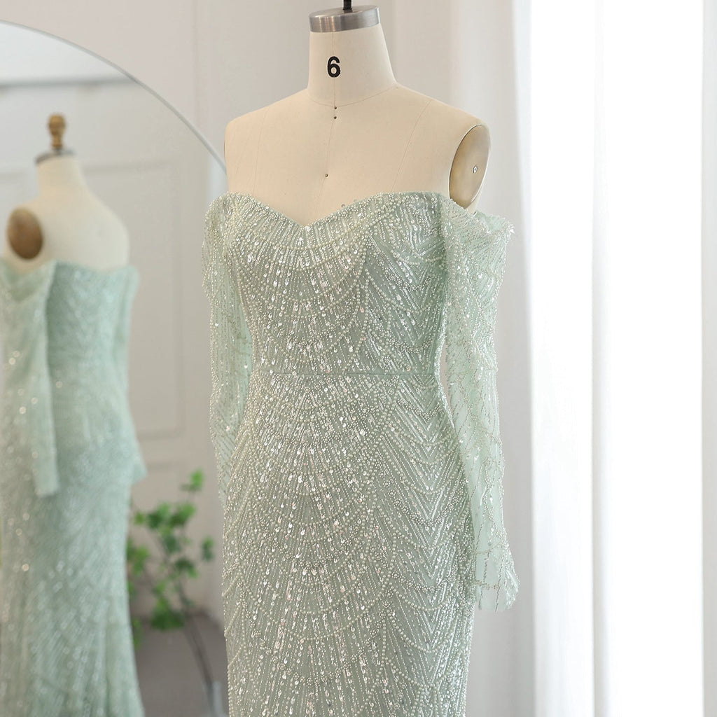 Elegant Pearls Champagne Mermaid Evening Dress SS609