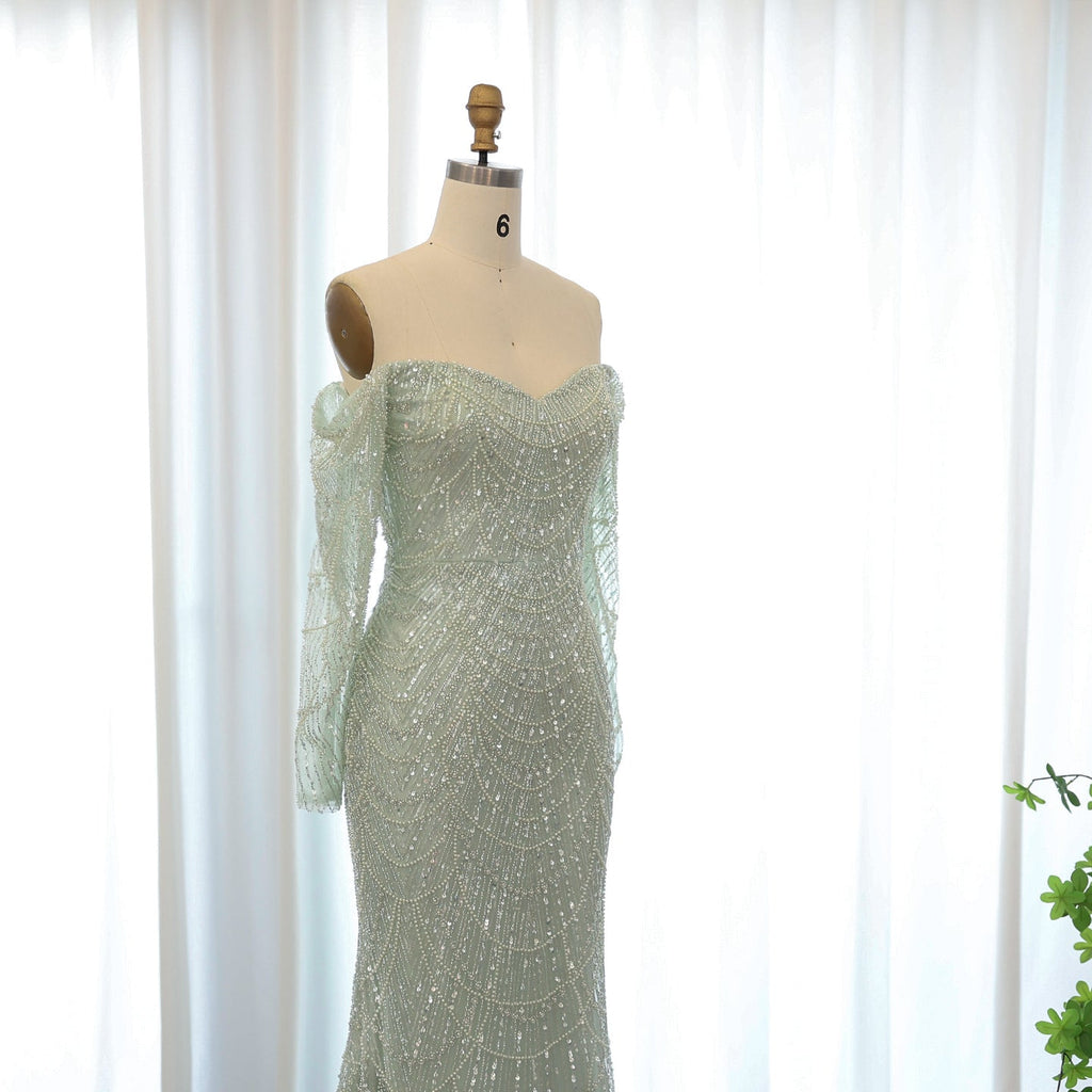 Elegant Pearls Champagne Mermaid Evening Dress SS609