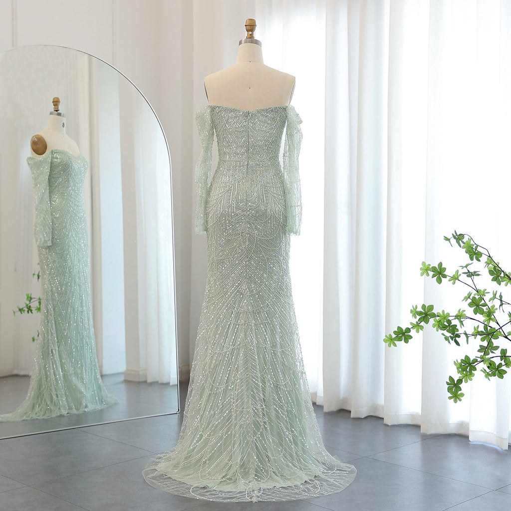 Elegant Pearls Champagne Mermaid Evening Dress SS609