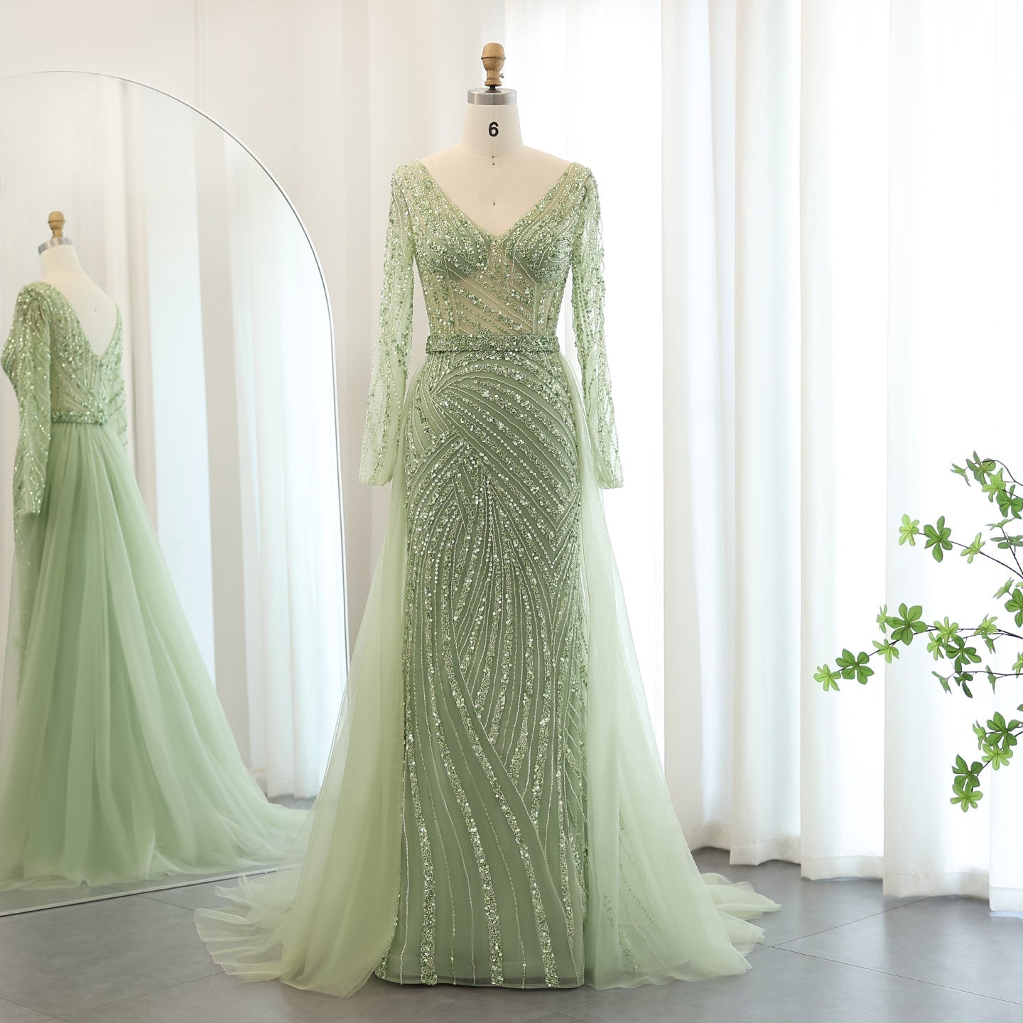 Luxury Blue Mermaid Evening Dresses with Detachable Skirt SS432