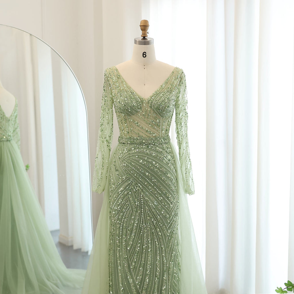 Luxury Blue Mermaid Evening Dresses with Detachable Skirt SS432