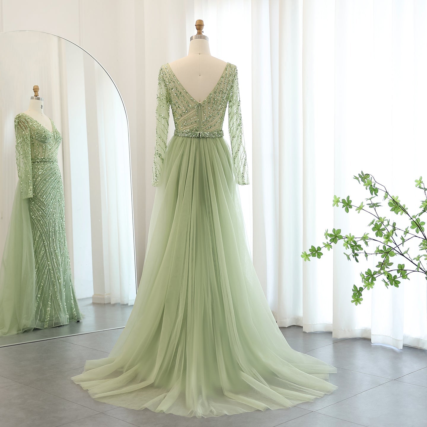 Luxury Blue Mermaid Evening Dresses with Detachable Skirt SS432