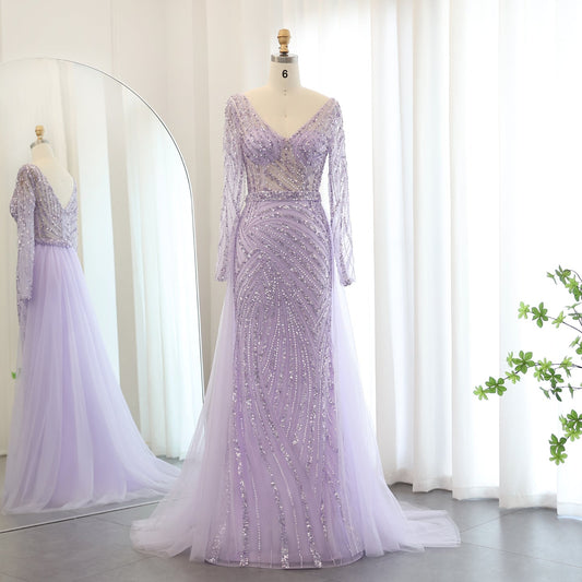 Luxury Blue Mermaid Evening Dresses with Detachable Skirt SS432