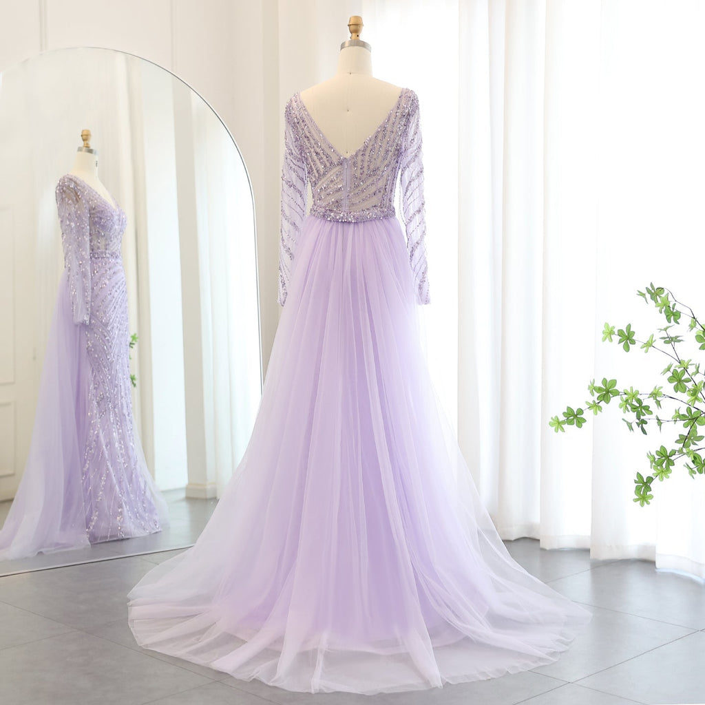 Luxury Blue Mermaid Evening Dresses with Detachable Skirt SS432